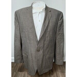 Ralph Lauren Sport Coat Men Size 48R  Brown Gingham Plaid Blazer Wool Silk Linen